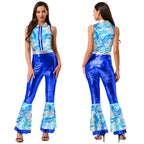 Womens Halloween Retro Hippie Cosplay Costume Party Hip-hop Dance Costume Metallic Shiny Vintage Carnival Bodysuit Jumpsuit Lootquake LLC