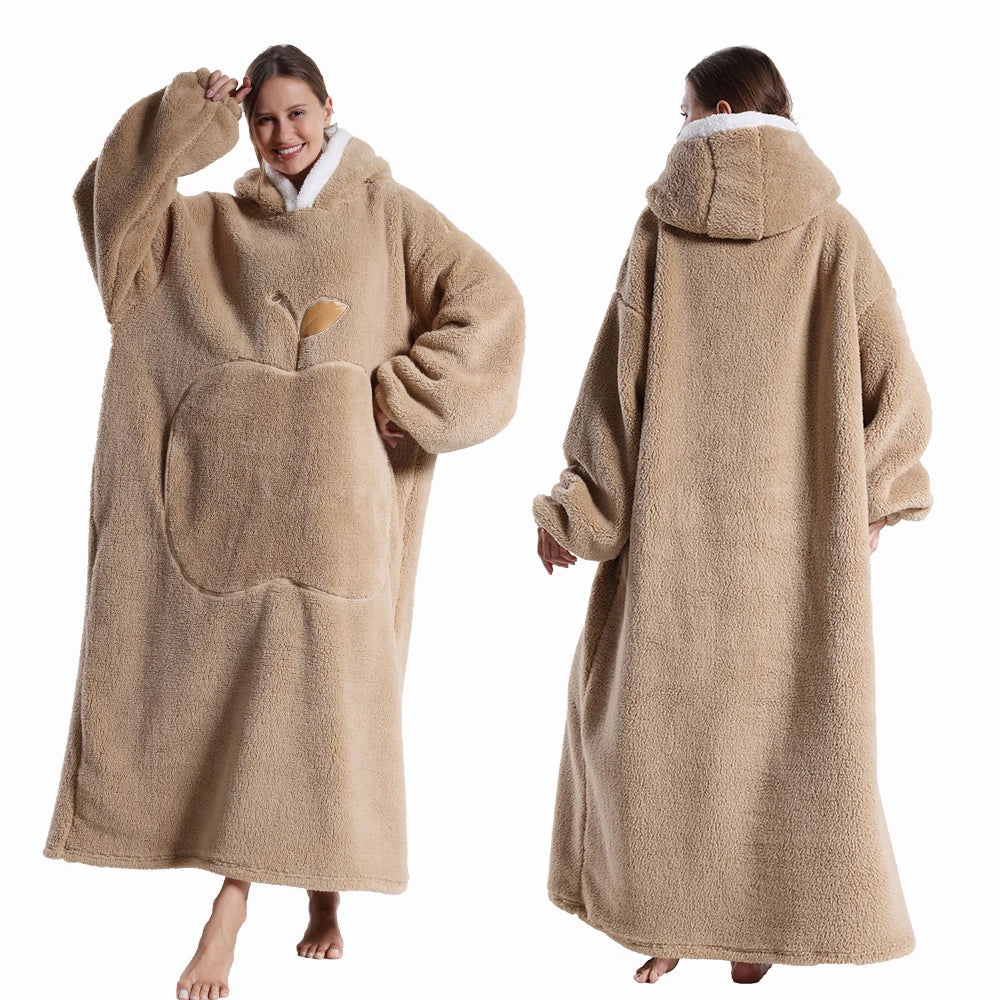 Extra Long Wearable Blankets Winter Flannel Hooded Blanket with Full Sleeves Men Women Cozy Soft Throw Adult TV Blanket Lootquake LLC