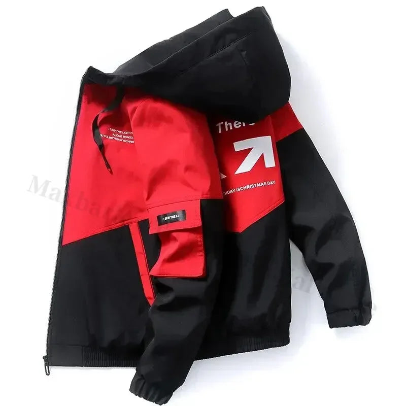 Men's Coat Casual Korean Style Spring Fashionable Thin Topmen's Jacket Hood Student Workwear Jacket Harajuku Street Clothing Pi-Mart
