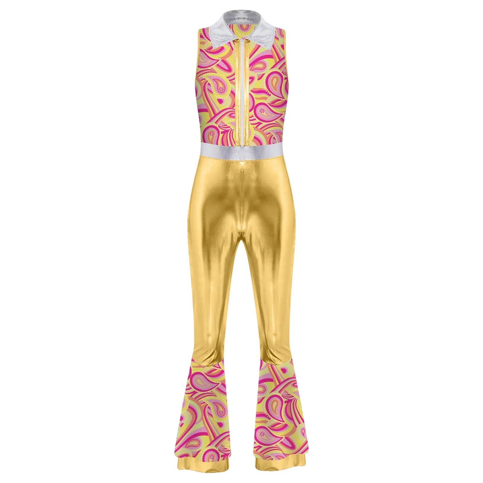 Womens Halloween Retro Hippie Cosplay Costume Party Hip-hop Dance Costume Metallic Shiny Vintage Carnival Bodysuit Jumpsuit Lootquake LLC