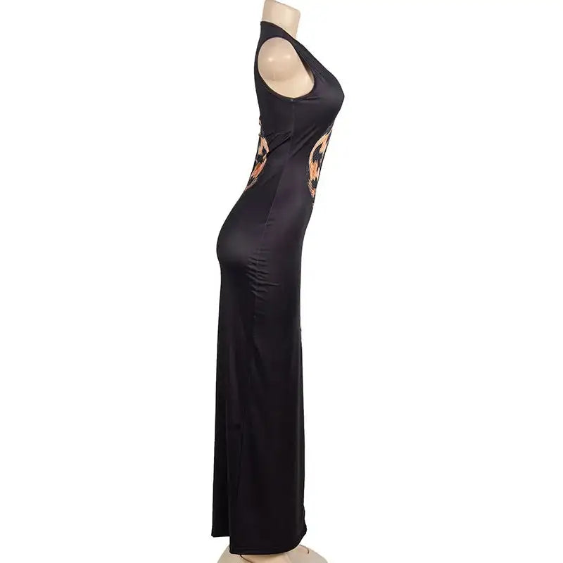 Tossy Python Printed Hollow Out Maxi Dress Female Slim Sexy Side Split Sleeveless Contrast Summer Party Dress Women's Long Dress