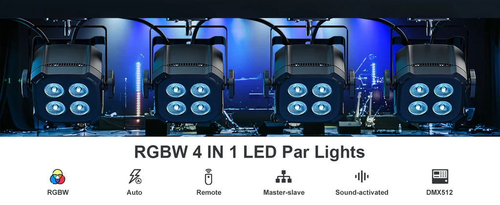 Yiflamefly 4Pcs 30W Par Lights 4x8W LED RGBWYP+CYAN DJ Light Remote & DMX Controlled Stage Light For Wedding Party Club Disco