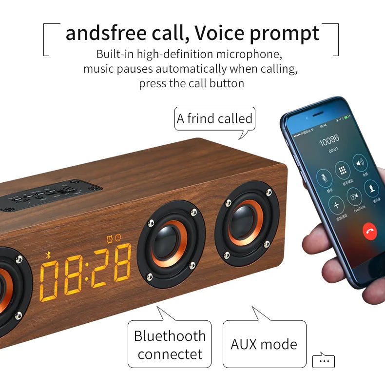 Wooden Bluetooth Speaker Portable Wireless Subwoofer Clock Soundbox Home Computer Echo Wall Soundbar HiFi Stereo TF AUX U Disk Lootquake LLC