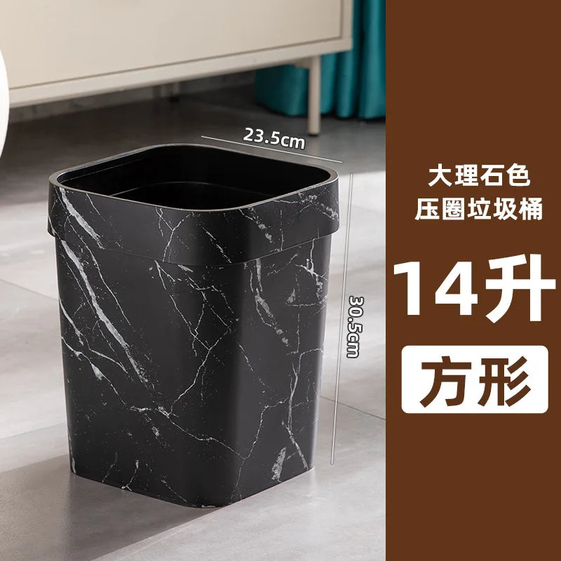 Square Wood Grain Garbage Bin Household Plastic Uncovered Office Bathroom Livingroom Kitchen 12L Dustbin Waste Basket Trash Can Lootquake LLC