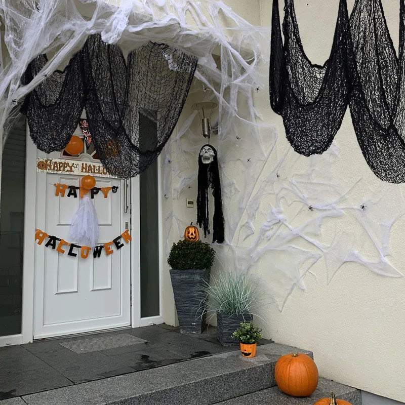2M/4M Halloween Decorations Black Creepy Gauze Cloth Window Table Door Net Spooky Fancy Dress Party Haunted House Wall DIY Decor
