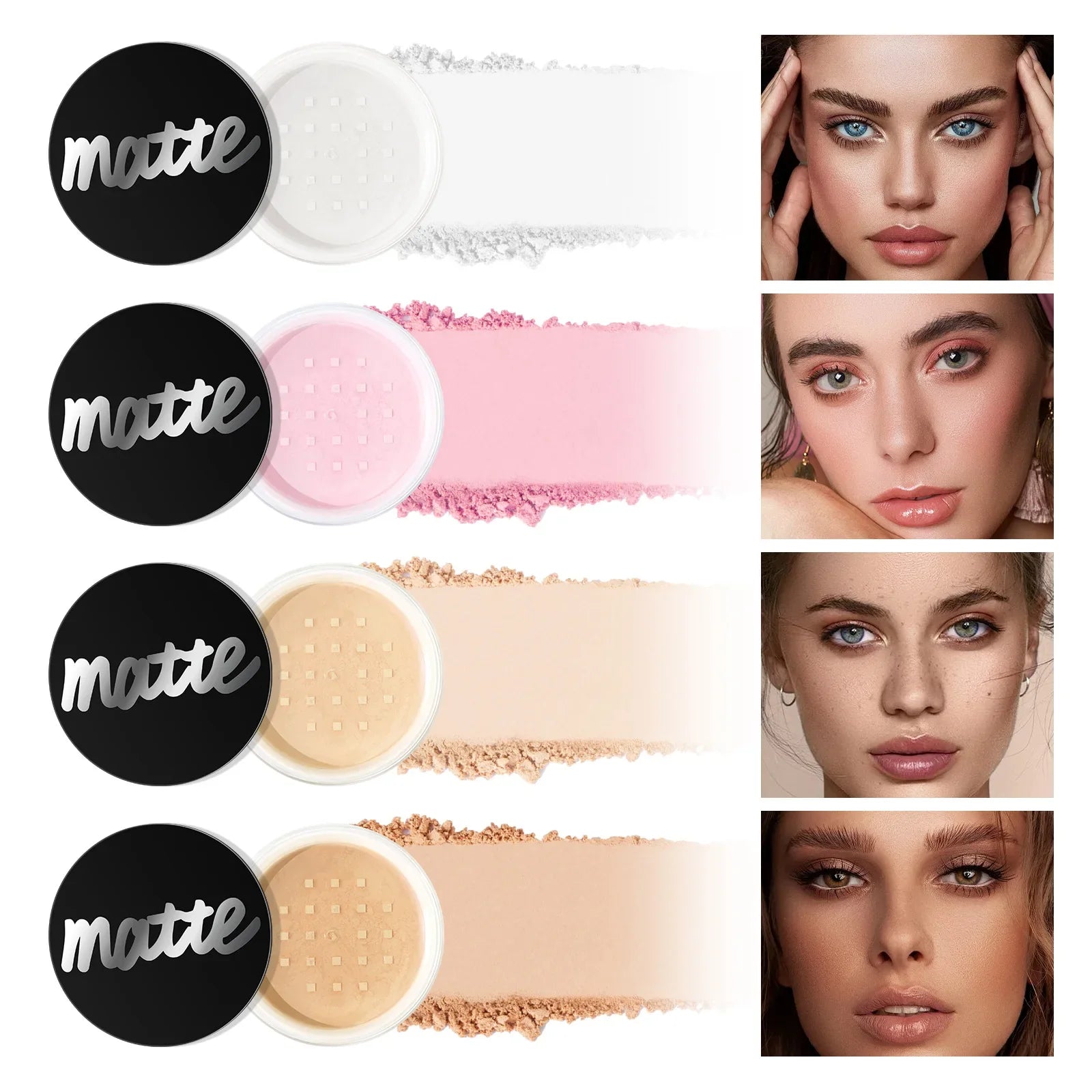 4 Colors Matte Loose Powder Face Whitening Skin Finish Transparent Pink Nude Mineral Makeup Cosmetic Foundation Setting Powder Lootquake LLC