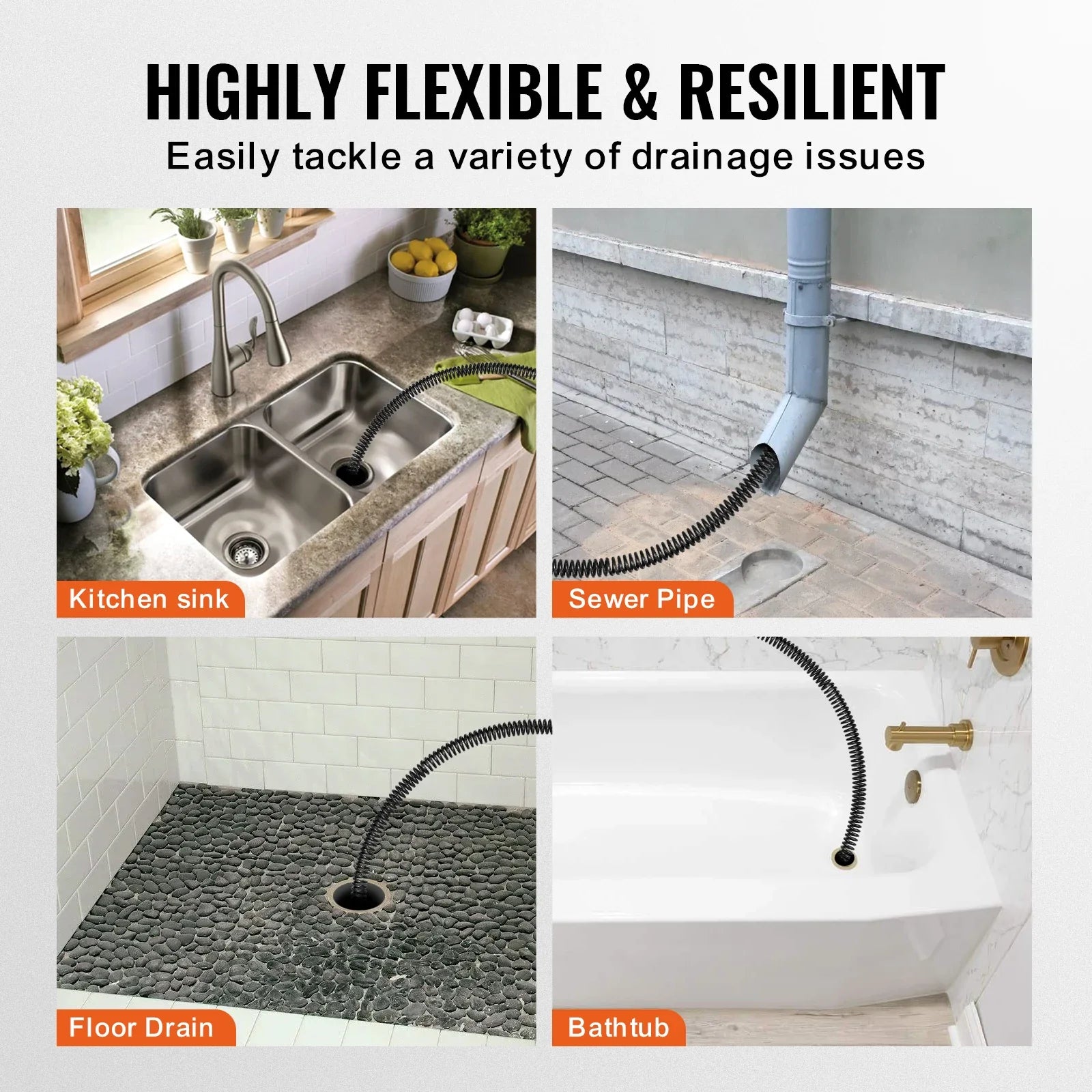 SucceBuy Drain Cleaning Cable Professional Sectional Drain Cleaner Cable Hollow Core Sewer Drain Auger Cable  Sink Floor Drain Lootquake LLC
