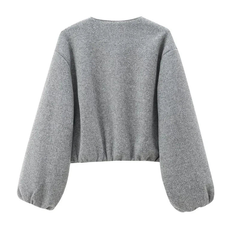 Autumn Luxe: Women's Cropped Faux Wool Bomber Jacket