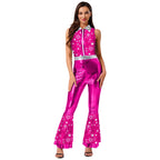 Womens Halloween Retro Hippie Cosplay Costume Party Hip-hop Dance Costume Metallic Shiny Vintage Carnival Bodysuit Jumpsuit Lootquake LLC