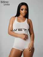 Authentic Casual Women's Jumpsuit Shorts Popular In Summer 2024 Suspender Low Cut And Backless Sleeveless Top Paired With Shorts