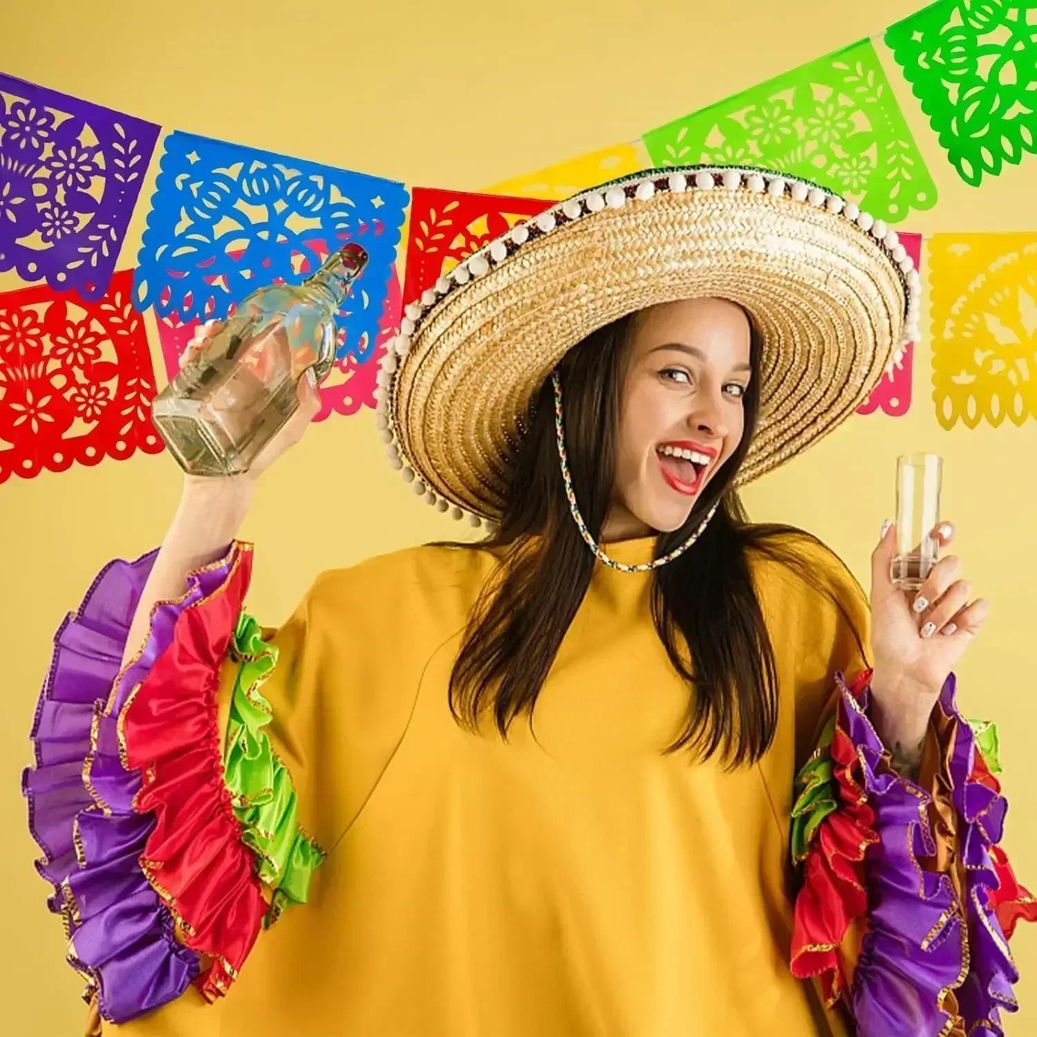 4 PCS Mexican Party Banners,  Plastic Papel Picado Mexico Decor, Easter Decor, ,  Day of The Dead Decoration, 18 Feet Total  ﻿ Lootquake LLC