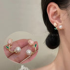 Kiss Jewelry Cute Sweet Flower Round Shape Pearl Rhinestone Stud Earrings for Women Tulip Floral Korean Fashion Earring Gift Lootquake LLC