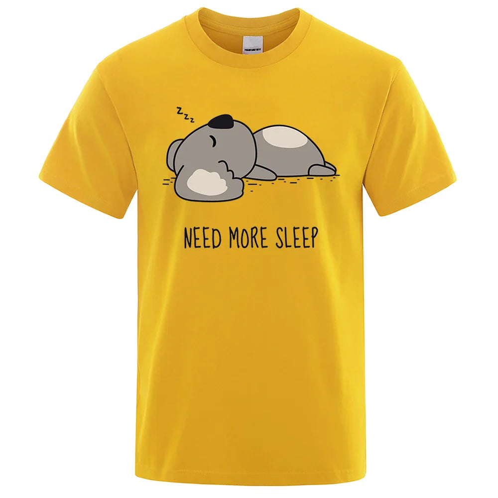 Need More Sleep Cartoons Bear Men Tshirt Street T-Shirts Hip Hop Unisex Tops Fashion Cotton Clothes Casual Breathable T Shirt