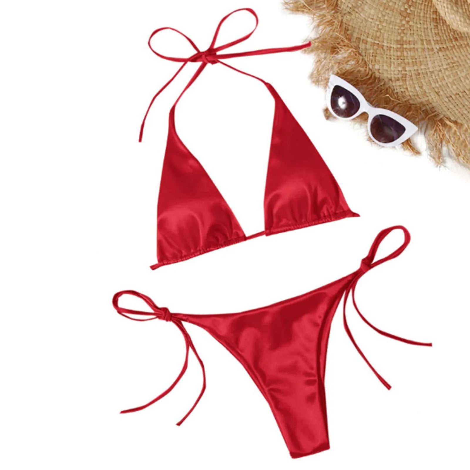 ShimmerWave: Luxe Satin Brazilian Bikini Set THRIXINE