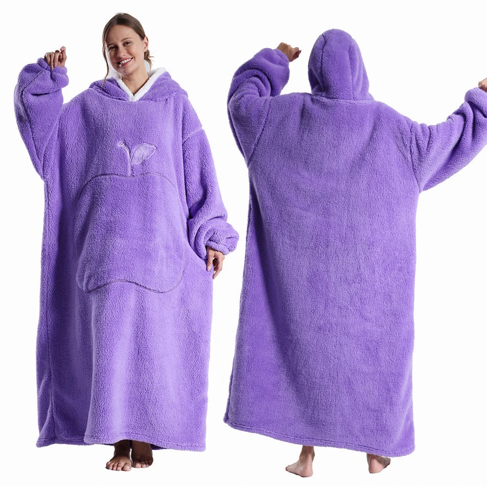 Extra Long Wearable Blankets Winter Flannel Hooded Blanket with Full Sleeves Men Women Cozy Soft Throw Adult TV Blanket Lootquake LLC