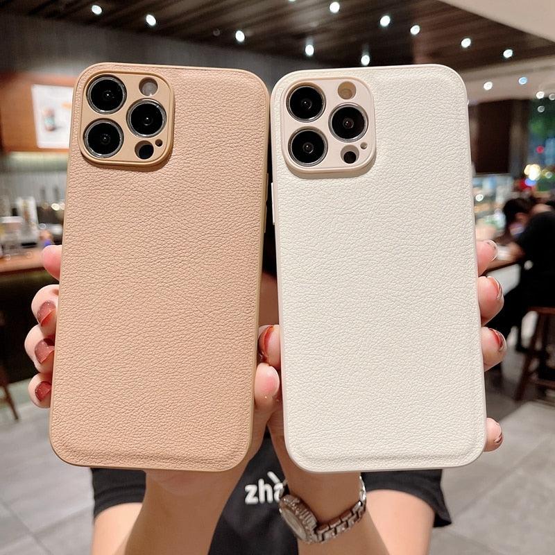 Trendy Slim Leather Case with Full Protection Luxury Leather Textured Case for iPhone 11 12 13 Soft Shockproof Cover Leather Case Compatible with iPhone 12 13 Pro Max Elegant Phone Case Stevvex