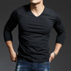 Men's Long Sleeves Muscle V Neck Slim T-Shirt
