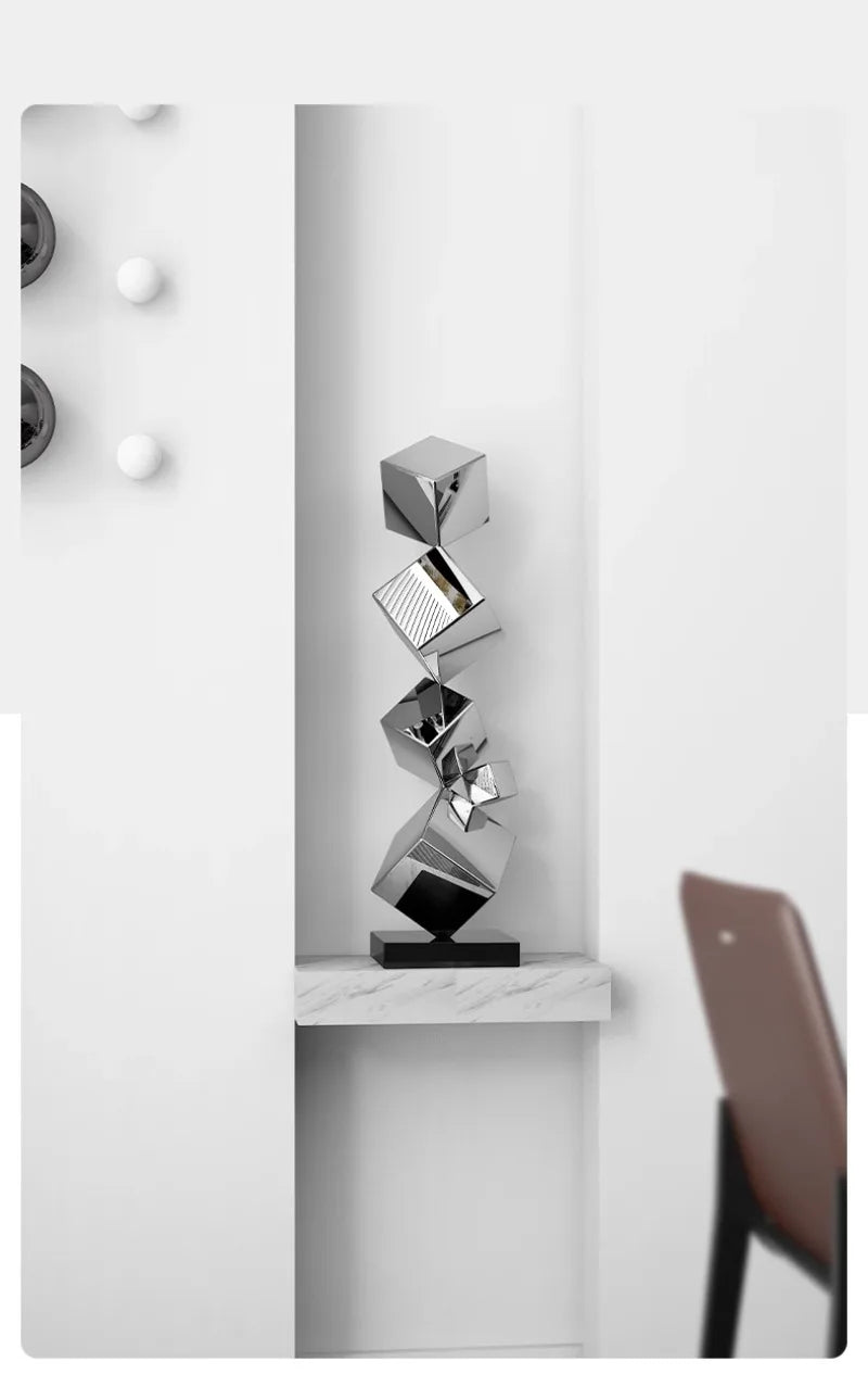 Stainless Steel Geometric Modeling Statues Modern Simple Luxury Living Room Entrance Hall Lobby Creative Sculptures Home Decor Lootquake LLC