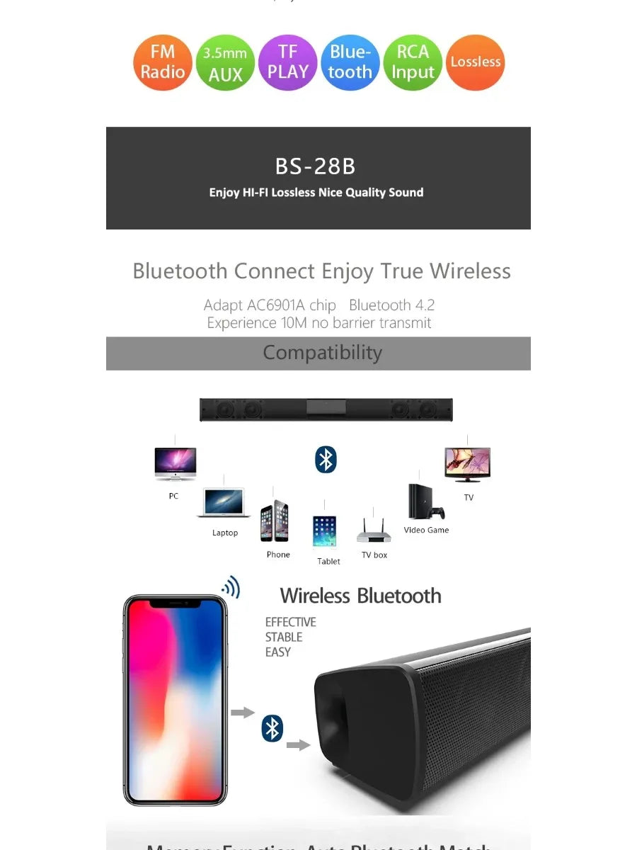 Powerful Wireless Bluetooth Speaker for Home Theater Computer TV Car Sound Box Soundbar Heavy Bass Subwoofer Radio caixa de som Lootquake LLC