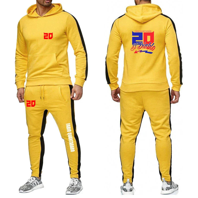 2025 Spring Autumn FABIO QUARTARARO WITH SIGNATURE Printed Sports High Quality Sets Men's Pocket Hooded Hoodies+Sweatpants Suits Pi-Mart