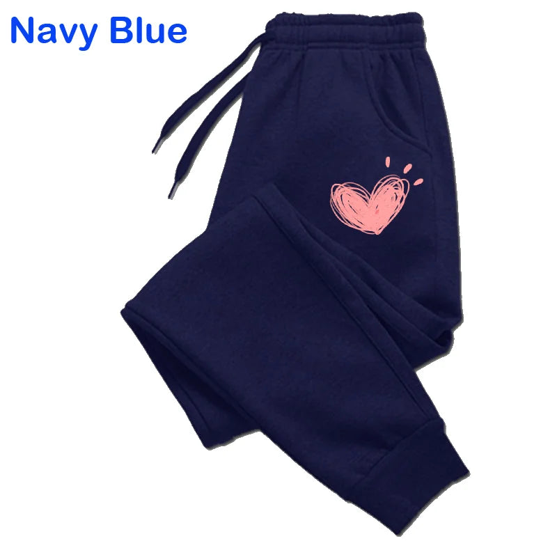 Women Cute Heart Printed Sweatpants THRIXINE