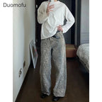 American Washed Leopard Print Wide Leg Jeans for Women Retro Street Distressed New Harajuku Style Hottie Baggy Y2K Casual Pants Lootquake LLC