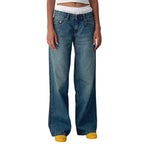 Lamuusaa Jeans y2k Clothes Women Solid Color Low Waist Waist Wide Leg Denim Pants Trousers with Multi Pockets 2000s Streetwear Lootquake LLC