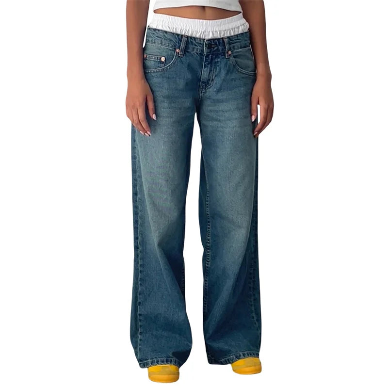 Lamuusaa Jeans y2k Clothes Women Solid Color Low Waist Waist Wide Leg Denim Pants Trousers with Multi Pockets 2000s Streetwear Lootquake LLC