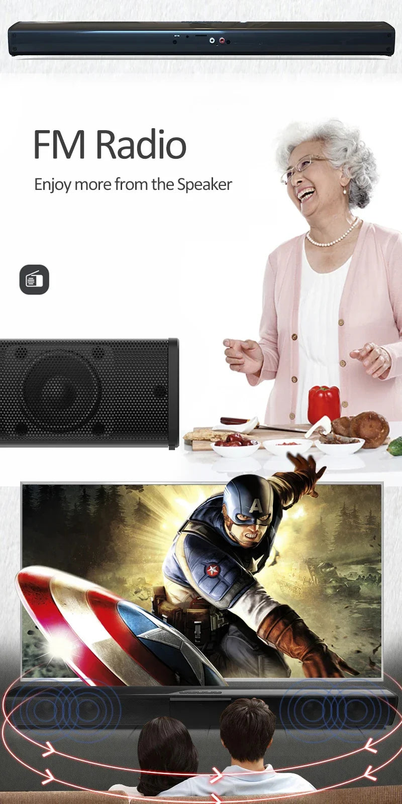 Home Theater Sound System Bluetooth Computer Speakers for TV Soundbar Box Subwoofer Radio Music Center Boom Box Column Hot Sale Lootquake LLC