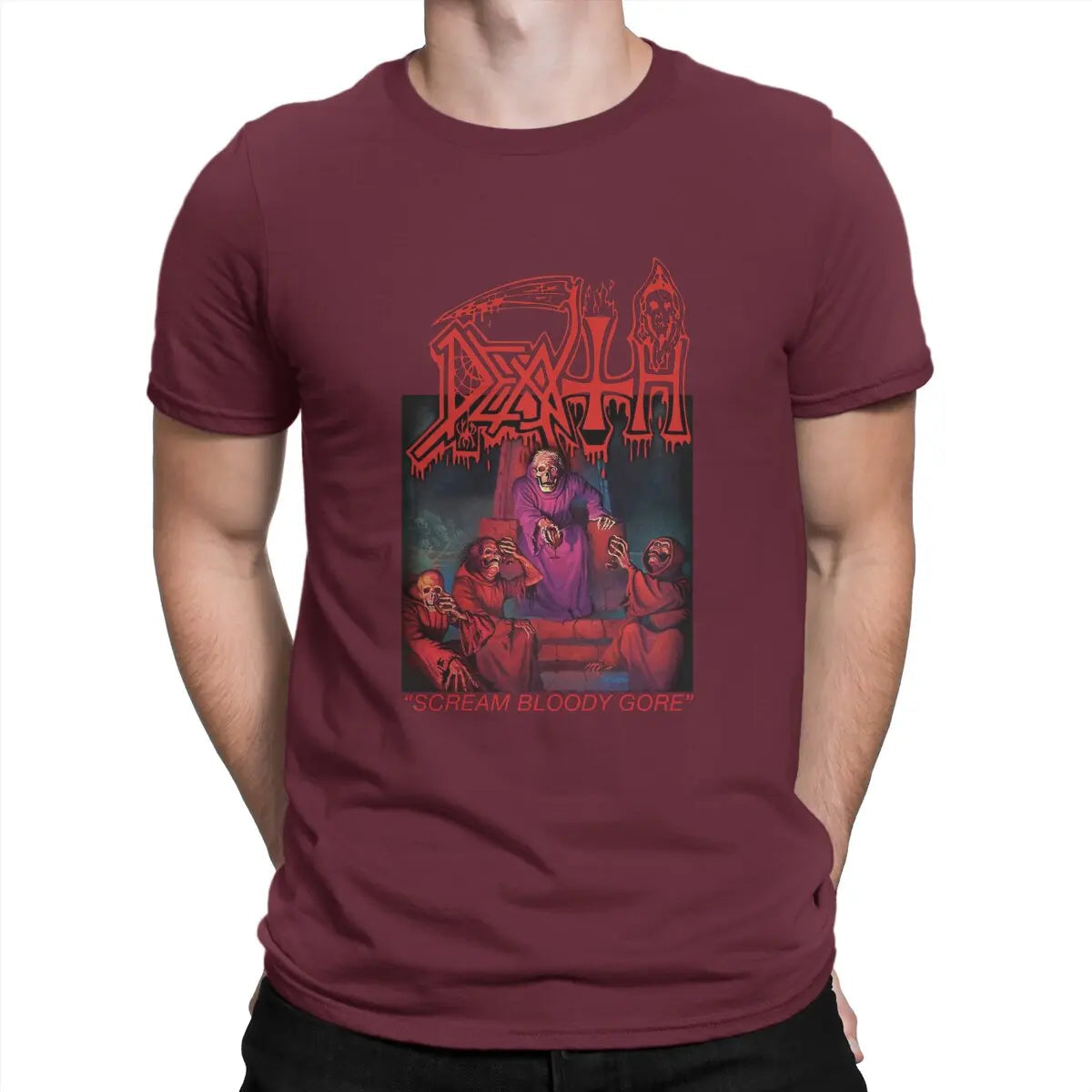 Funny Death Scream Bloody Gore T-Shirt Men Round Neck 100% Cotton T Shirts Sabbath Short Sleeve Tee Shirt Gift Tops Lootquake LLC