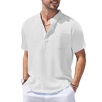New Mens Henley Short Sleeve Casual Shirt Summer Cotton Shirts Beach Shirts Banded Collar Tshirts lightweight Shirts with Pocket Lootquake LLC