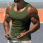 American Vest, Summer Europe And The United States Men Stretch Sports Gym Training, Tight Hurdle Sleeveless Top Solid Color Vest
