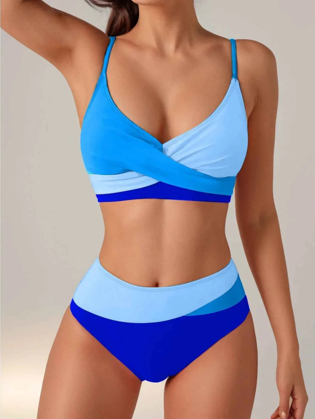Rosy Patch V-Neck High Waist Bikini Set THRIXINE