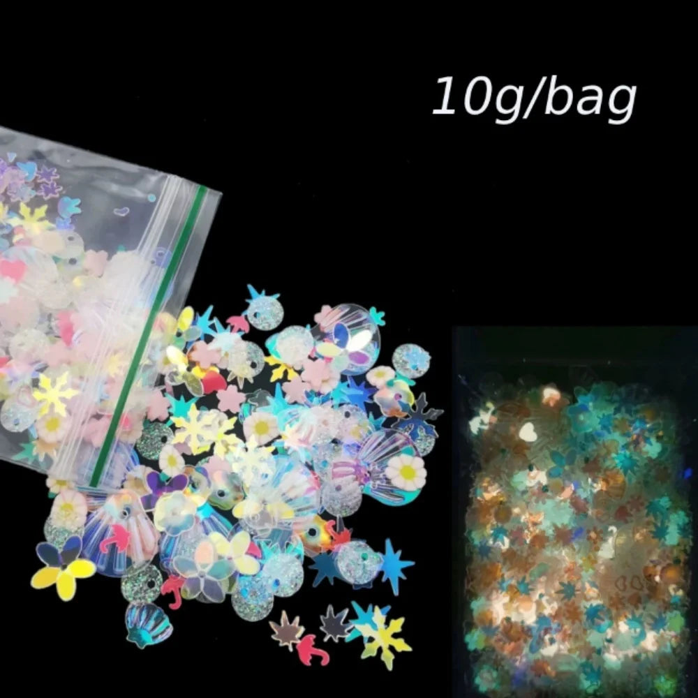 Luminous Nail Glitter Sequin Polymer Clay Mixed Flower Gillter Sequin Fluorescent Flake Glow In The Nail Art Manicure Decor Lootquake LLC