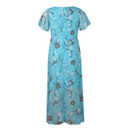 Vestidos Verano Moda 2024 Women's Swing Long Dress Chiffon Floral Short Sleeve Ruffle V Neck Fashion Waist Flowy Dress платье