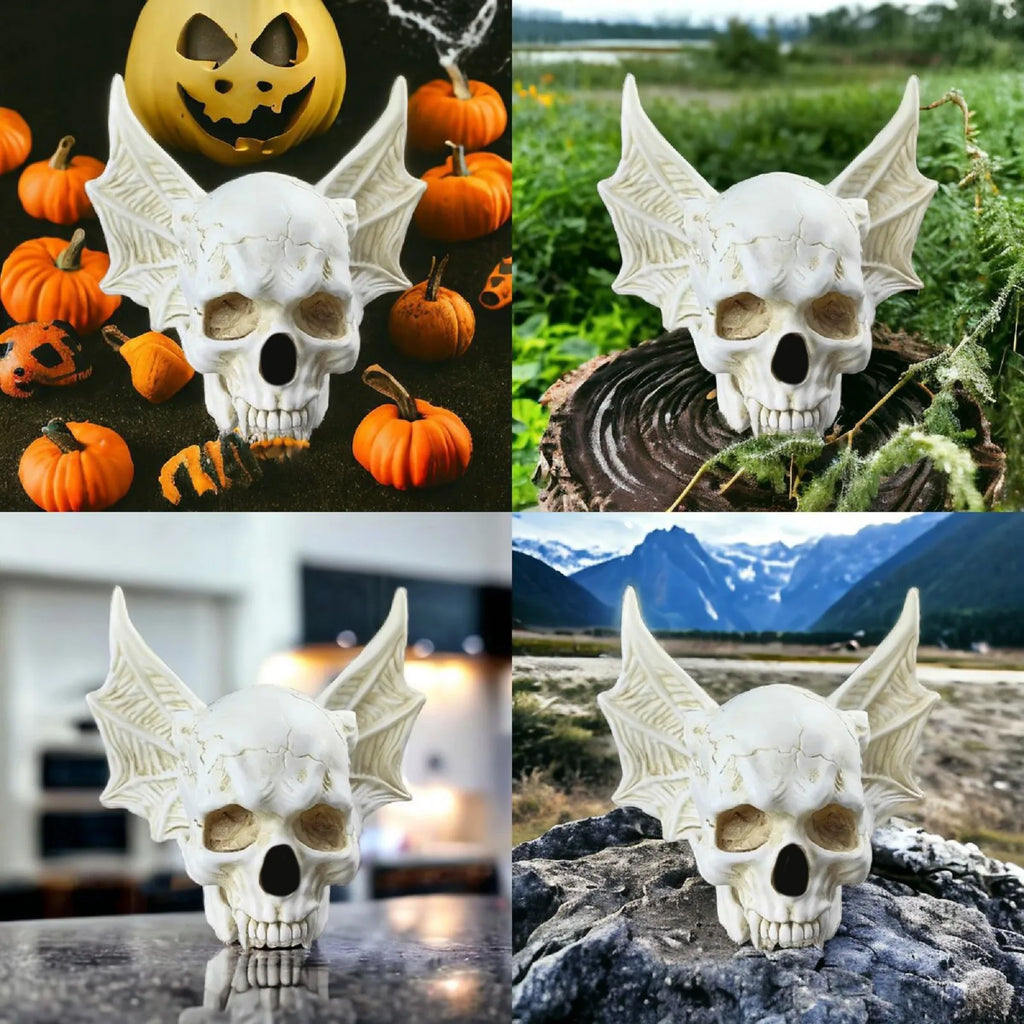 ‌Halloween Bat Skull Decor Spooky Gothic Home Decoration Unique Resin Handmade Craft Creepy Party Supplies Scary Shelf Display Lootquake LLC