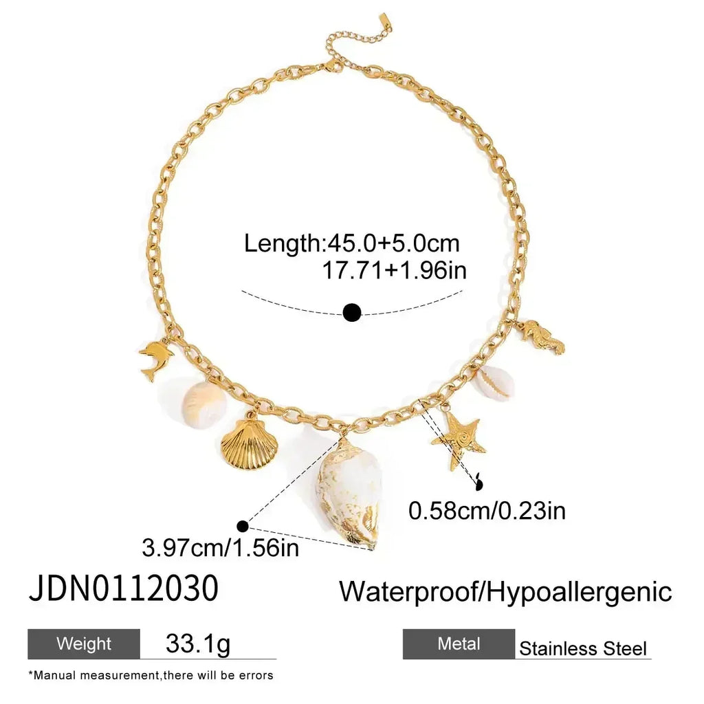 Zora Colorful Summer Holiday Style Conch Pendant Necklace Women's 18K Gold-plated Stainless Steel Multi Charm Fashion Jewelry