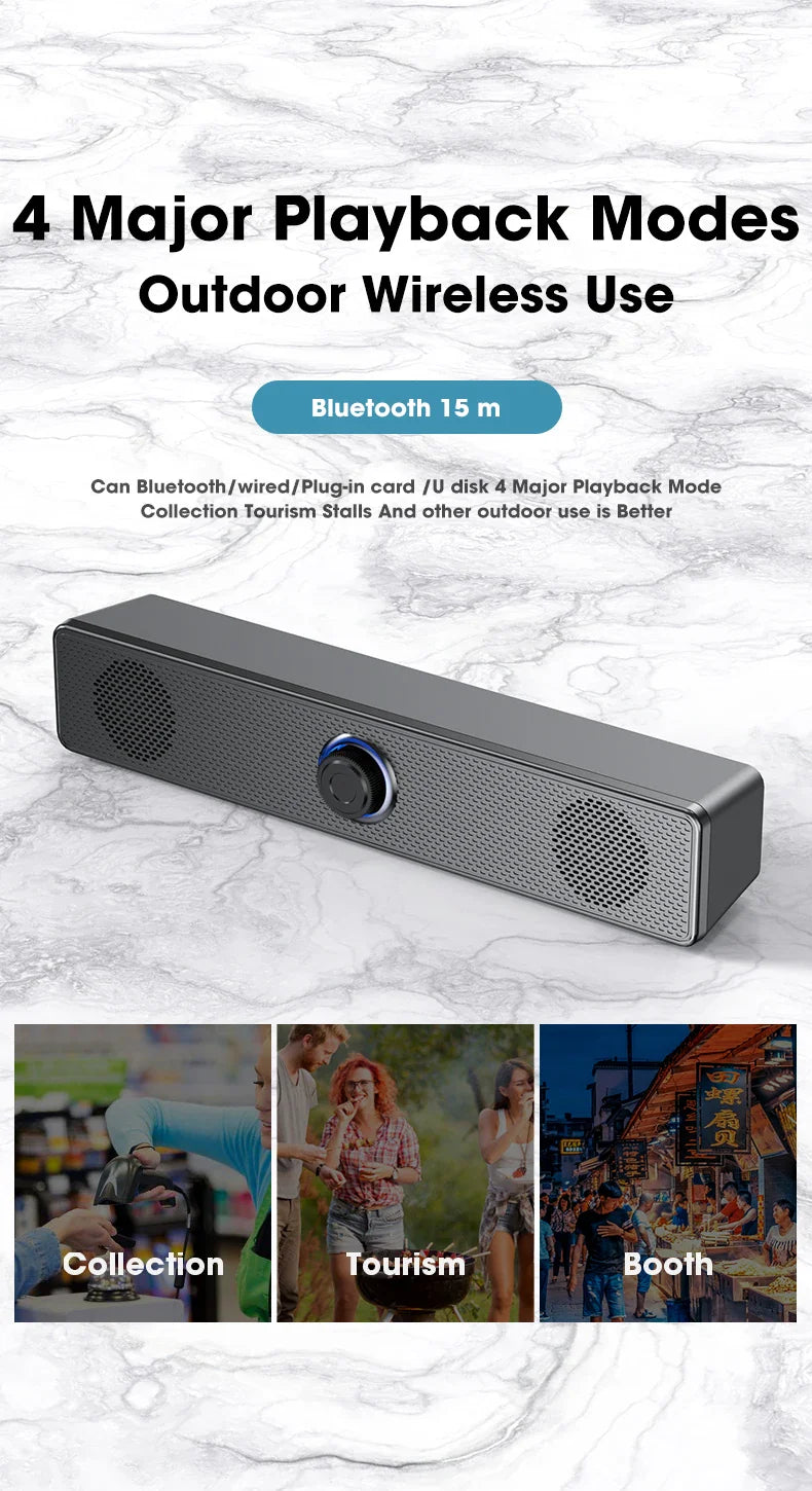 Salange Bluetooth Speaker USB Wired 3.5mm Port Sound Bar for PC Game Console Smartphone Laptop Tablet Black Desk Set Long Lootquake LLC