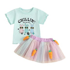 Adorable Infant Easter Dress Set with Bunny Graphic Tee and Fluffy Carrot Skirt for Baby Girls - 2 Piece Outfit