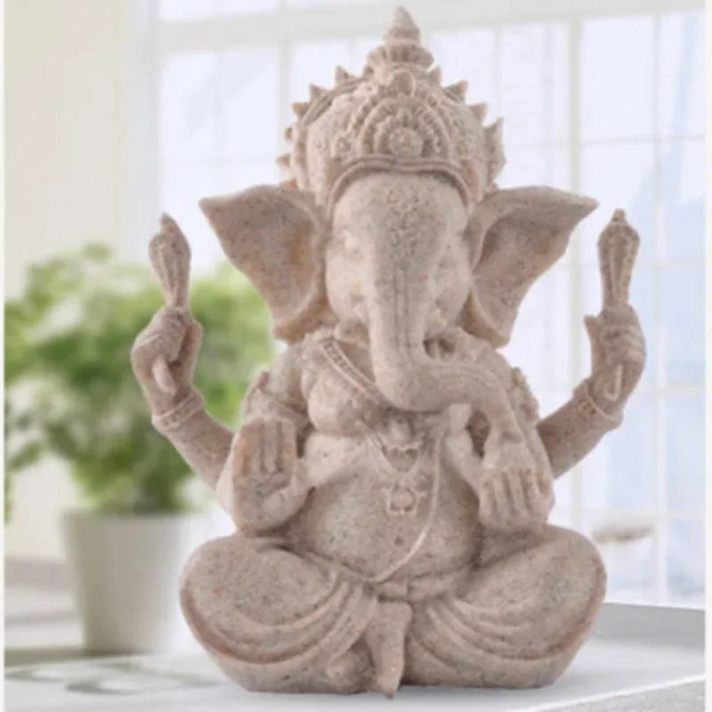 Sandstone Ganesha Buddha Elephant Statue Sculpture Handmade Elephant Figurine Home Decoration Accessories Lootquake LLC