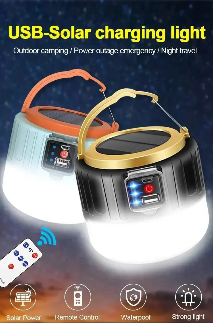 Powerful Solar LED Camping Lamp Waterproof Portable Lanterns Emergency Lights For BBQ Hiking USB Rechargeable Tent Lanterns