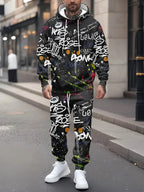 The new men's hoodie set for Spring and Autumn 2025 features a casual fashionable and comfortable 3D graffiti pattern print Pi-Mart