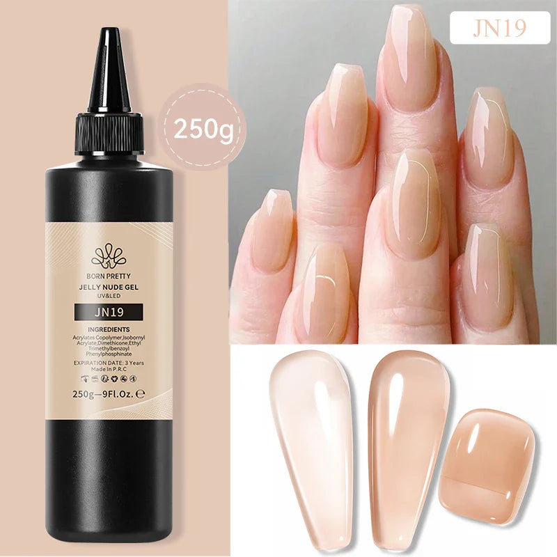 BORN PRETTY 250g Milky White Jelly Nude Gel Nail Polish Refilled Package Translucent Clear Color Semi Permanent Soak Off UV Gel Lootquake LLC