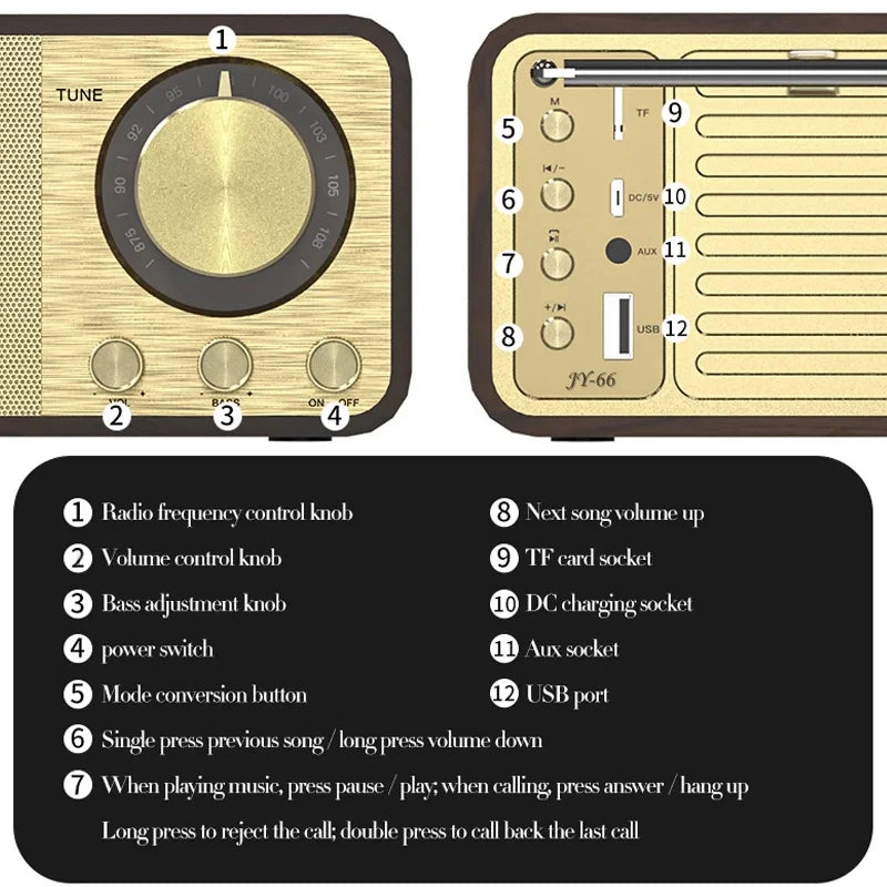 Nostalgic Bluetooth Speaker Bluetooth Sound Retro Classic Speaker Retro Radio Wireless Bluetooth 5.0 Wooden Portable Subwoofer Lootquake LLC