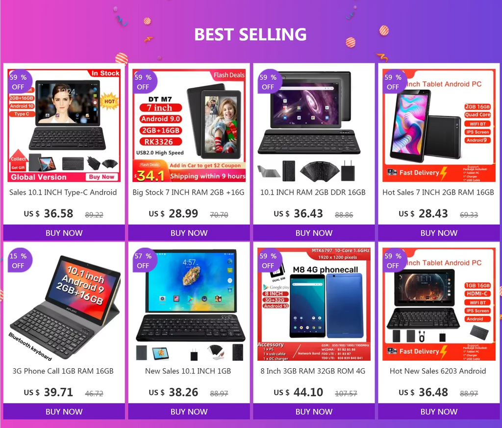 Hot Sales 10.1 INCH T4-129L Tablet PC 3GB RAM 32GB ROM Android 9.0 MTK8765 Quad Core 1280 x 800 pixels WIFI Lootquake LLC