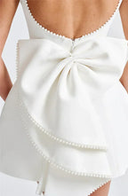 Mozision Pearl Bow Backless Sexy Mini Dress For Women Robe Fashion Zipper Sleeveless High Waist A-line Club Party Dress Elegant