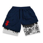 Berserk Skull Print 2 in 1 Running Workout Shorts