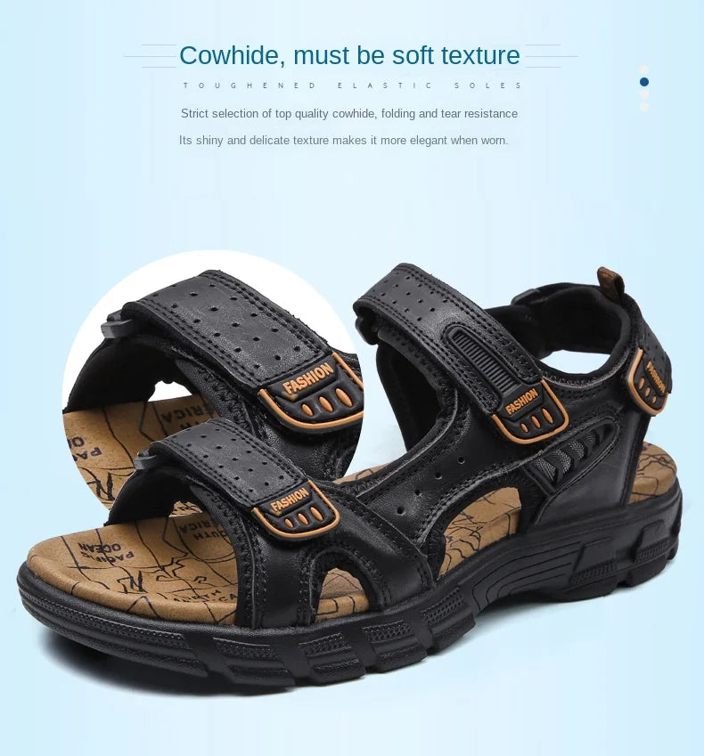 Outdoor Wading Summer Sandals For Men Anti Slip Cool Leather Slides With Arch Support and Massage Plus Size Beach Sandalias Lootquake LLC