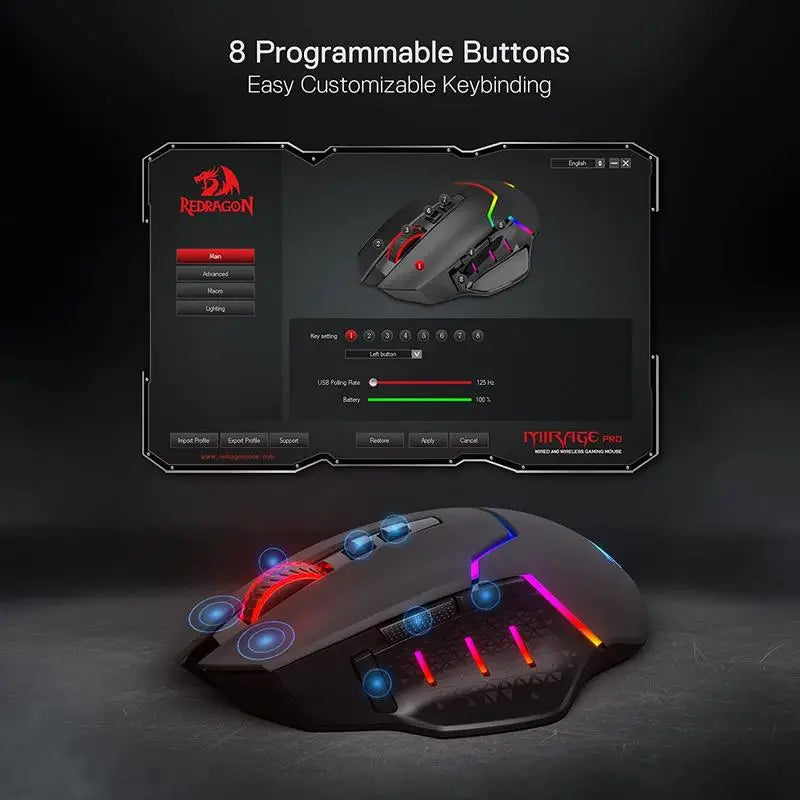 Redragon M690 PRO Wireless Gaming Mouse 8000 DPI Wired Mouse Rapid Fire Key 8 Macro Buttons for PC/Mac/Laptop, Black/White Mouse Lootquake LLC