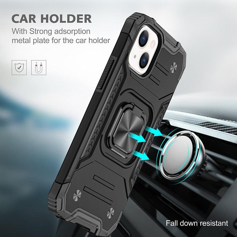 Magnetic Metal Ring Stand Holder Phone Case Cover For iPhone 11 12 13 14 Pro Max Xs XR X 8 7 6 6s Plus Rotating Ring Kickstand Fit Magnetic Car Mount Heavy Duty Dual Layer Shockproof Phone Case Stevvex
